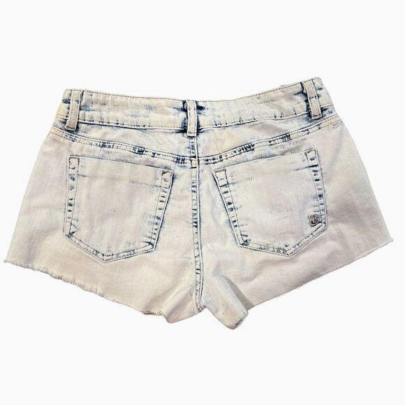 indigo Rein Acid Washed Distressed Cut Off Frayed Denim Jeans Shorts Size 3 - Picture 6 of 14
